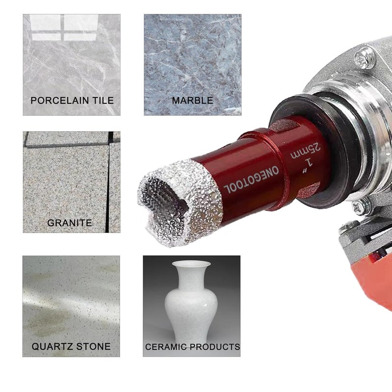 ONEGOTOOL 1 Inch（25mm） Diamond Hole Saw Tile Masonry Core Drill bits for Porcelain Ceramic Concrete Granite Marble 5/8-11 Thread for Angle Grinders and 3/8” Hex Shank - Image 4